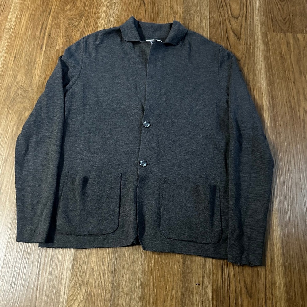 Charles Tyrwhitt Knit Blazer Mens Large Grey Good Merino Wool Patch Pockets